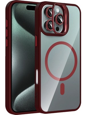 Zenvia Mey Ithalat®   iPhone 16 Pro Max Remim Lensli Magsafe Standlı Kapak - Bordo