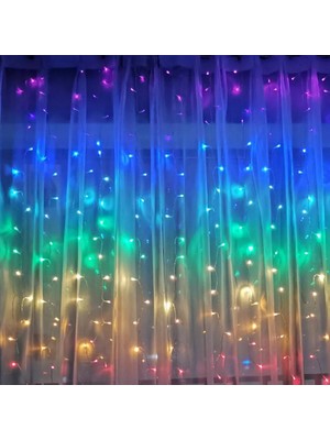 Elasya Hediyelik Perdee LED 240 Ledli 8 Fonksiyonlu Dekor Lambası Rgb