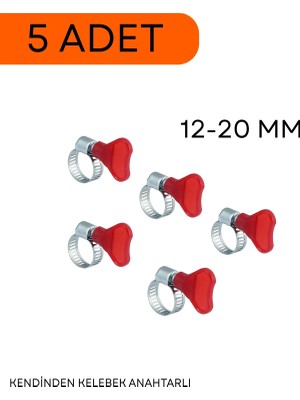 Tork 12-20 mm Kendinden Kelebek Anahtarlı Hortum Kelepçesi 5 Adet Fiyatıdır