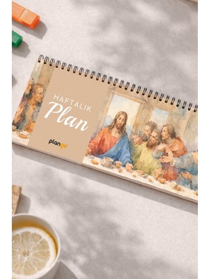 Tarihsiz Spiralli Haftalık Masaüstü Planlayıcı - Son Akşam Yemeği - 10X30 cm Plango