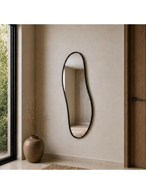 Aypars Atölye Modern Organik Form Banyo Aynası 40X120 cm – Asimetrik Minimalist Siyah Çerçeveli Dekoratif Duvar Aynası