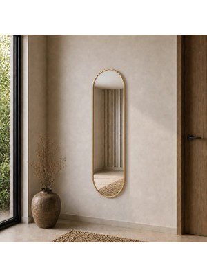 Aypars Atölye Modern MDF çerçeve Oval Boy Aynası 40X120 cm – Minimalist Altın Çerçeveli Dekoratif Duvar Aynası 2026 Trend