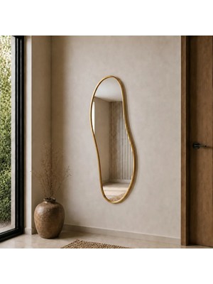 Aypars Atölye Modern Organik Form Banyo Aynası 40X120 cm – Asimetrik Minimalist Altın Çerçeveli Dekoratif Duvar Aynası