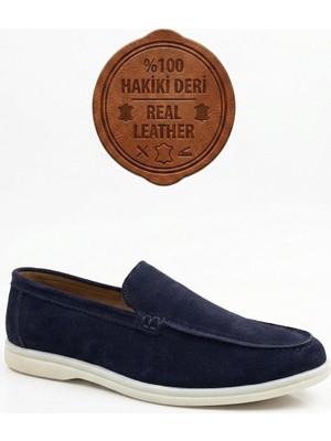 BOA BA0252 %100 Içi Dışı Hakiki Deri Erkek Lacivert Süet Casual Loafer Termo Taban Ayakkabı
