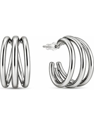 Nergis Collection Kadın Çoklu Halka Formlu Çelik Küpe – Modern Silver Tasarım, Günlük & Şık Kullanım