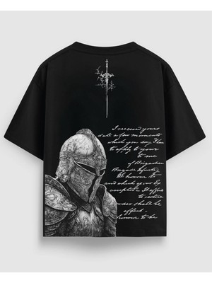 Yolo Street Oversize Unisex Siyah Tişört – Yolo Yazılı Ortaçağ  Yazılı Şövalye Baskı, %100 Pamuk Streetwear Tasarım