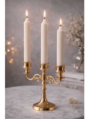 Lumea Candle Kabartmalı Şamdan Mum Seti – 3’lü Ribbed Uzun Sedefli Beyaz (Şamdansız)