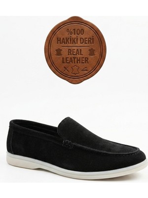 BOA BA0252 %100 Içi Dışı Hakiki Deri Erkek Siyah Süet Casual Loafer Termo Taban Ayakkabı