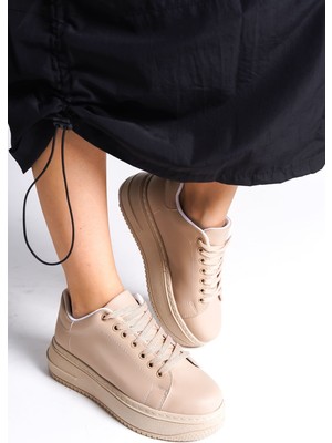 Joy Woman Bıana Bağcıklı Ortopedik Taban Kadın Sneaker - Ten Rengi