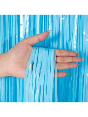 Popüler Sepet Soft Mavi Püsküllü Kapı Perdesi - Parti, Baby Shower, Sünnet Süsü 1x2 M