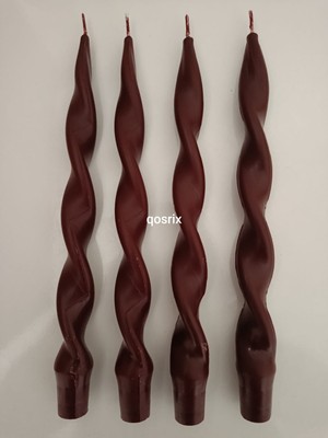 Qosrix 4'lü Bordo Burgulu Şamdan Soya Mumu Doğal Kokulu Uzun Çubuk Konik Burgu Mum Spiral Dekoratif