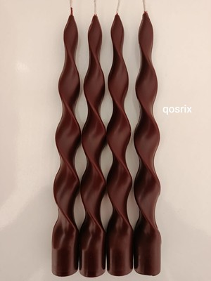 Qosrix 4'lü Bordo Burgulu Şamdan Soya Mumu Doğal Kokulu Uzun Çubuk Konik Burgu Mum Spiral Dekoratif