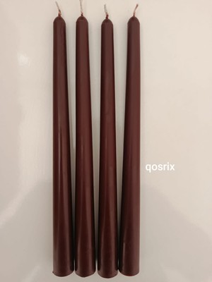 Qosrix 4'lü Bordo Şamdan Soya Mumu Soya Doğal Vanilya Kokulu Uzun Çubuk Konik Mum Dekoratif