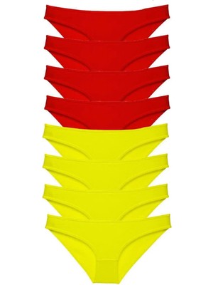 Die Grup 8 Adet Süper Eko Set Likralı Kadın Slip Külot Sarı Kırmızı