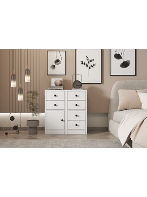 Iskandinav Tarzı Yüksek Komodin - Modern Çekmeceli Başucu Şifonyeri NRG-KMD-1023