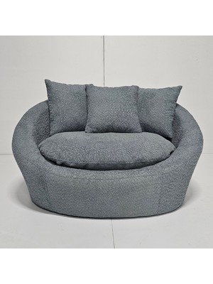 Showdeko Fotelya Turkuaz Yuvarlak Berjer | Bouclé Kumaş | 3 Kırlent | 128X110CM | Nest Loveseat