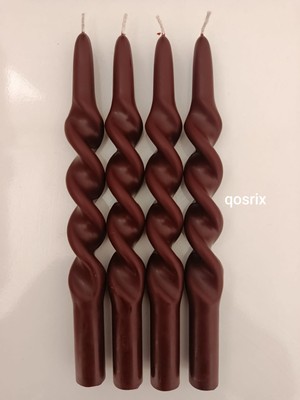 Qosrix 4'lü Bordo Burgulu Şamdan Soya Mumu Doğal Kokulu Uzun Çubuk Konik Burgu Mum Spiral Dekoratif