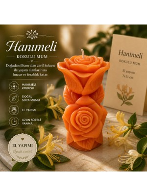 Tişört Kodu Hanımeli Kokulu El Yapımı Gül Mum – Dekoratif Soy Mum (170 Gr, 7X11 Cm)