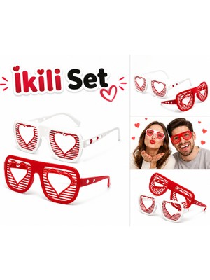 Yapı3D ❤️ Çiftlere Özel Retro Parti Gözlüğü Ikili Set | Kalp Detaylı Eğlenceli Tasarım | Renk Seçenekli