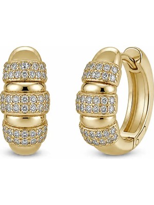 Nergis Collection Kadın Gold Renk Taşlı Halka Küpe Çoklu Sıralı Zirkon Detaylı Mini Halka Şık Günlük & Özel Gün Takı