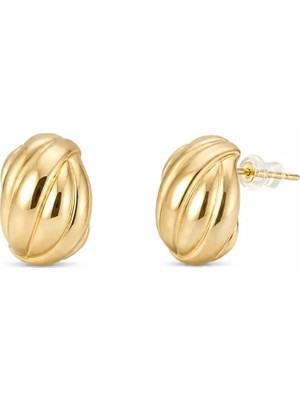 Nergis Collection Kadın Gold Çivili Çelik Küpe – Modern Bombeli Tasarım, Günlük Şık Kullanım