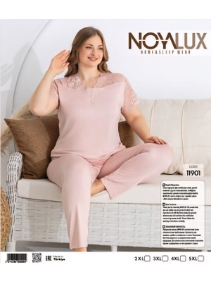Noyalux Kadın Büyük Beden Pudra Önden Düğmeli Pijama Takımı
