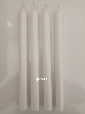Qosrix 4'lü Beyaz Şamdan Soya Mumu Soya Doğal Vanilya Kokulu Uzun Çubuk Konik Mum Dekoratif