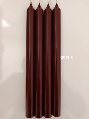 Qosrix 4'lü Bordo Şamdan Soya Mumu Soya Doğal Vanilya Kokulu Uzun Çubuk Konik Mum Dekoratif