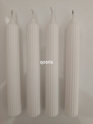 Qosrix 4'lü Beyaz Şamdan Soya Mumu Soya Doğal Vanilya Kokulu Uzun Çubuk Konik Mum Dekoratif