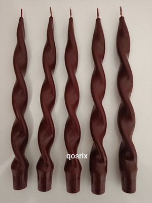 Qosrix 5'li Bordo Burgulu Şamdan Soya Mumu Doğal Kokulu Uzun Çubuk Konik Burgu Spiral Mum Dekoratif