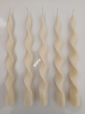 Qosrix 5'li Açık Krem Burgulu Şamdan Soya Mumu Doğal Kokulu Uzun Çubuk Konik Burgu Spiral Mum Dekoratif