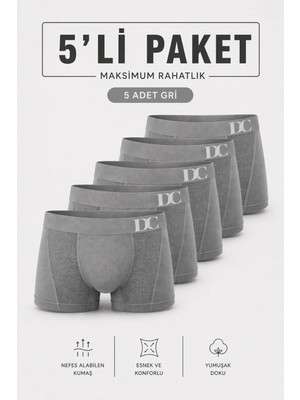Elilom Erkek Boxer 5'li Paket Daily Comfort Dikişsiz Nefes Alır Pamuklu Gri Set