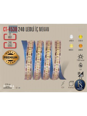 Cata CT-4538 Sıcak Beyaz Renk 4000K Pcb 240 Led/m 12V Iç Mekan Şerit LED