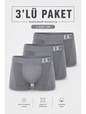 Elilom Erkek Boxer 3'lü Paket Daily Comfort Dikişsiz Nefes Alır Pamuklu Gri Set