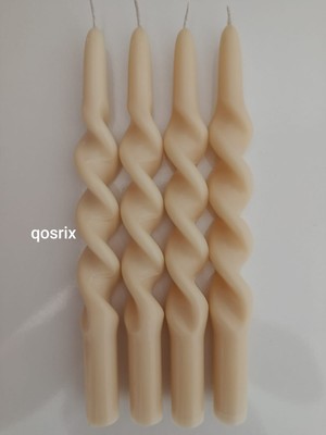 Qosrix 4'lü Krem Burgulu Şamdan Soya Mumu Doğal Kokulu Uzun Çubuk Konik Burgu Mum Spiral Dekoratif