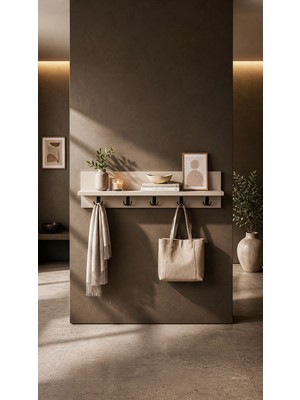 Furnox Modern Duvar Rafı | Portmanto Raflı Vestiyer | 80 cm | Çok Amaçlı Duvar Rafı | Kolay Kurulum Vizon