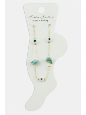 Adata Jewelry Doğal Taşlı Nazar Boncuğu Model Halhal Turkuaz 22 cm