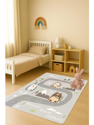 Dolce Mariee Modern Desenli Dijital Baskı Kaymaz Taban Çocuk ve Genç Odası Halısı H0875
