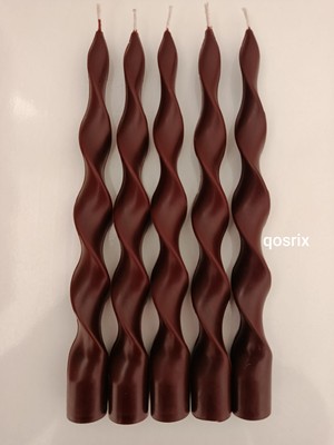 Qosrix 5'li Bordo Burgulu Şamdan Soya Mumu Doğal Kokulu Uzun Çubuk Konik Burgu Spiral Mum Dekoratif