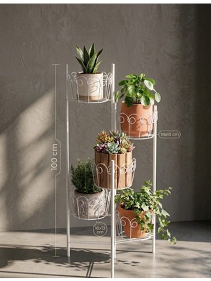 5 Gözlü Ferforje Metal Çiçeklik - Balkon ve Iç Mekan Saksılık Bitki Standı