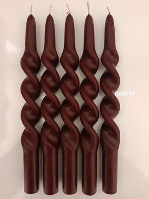 Qosrix 5'li Bordo Burgulu Şamdan Soya Mumu Doğal Kokulu Uzun Çubuk Konik Burgu Spiral Mum Dekoratif