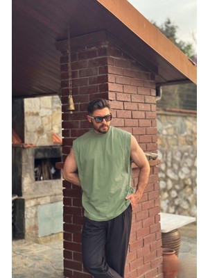 Guaraz Erkek Basketci Sıfır Kol Bisiklet Yaka Oversıze %100 Pamuk Kolsuz Kejıl T-Shirt