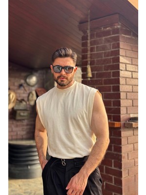 Guaraz Erkek Basketci Sıfır Kol Bisiklet Yaka Oversıze %100 Pamuk Kolsuz Kejıl T-Shirt