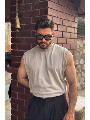Guaraz Erkek Basketci Sıfır Kol Bisiklet Yaka Oversıze %100 Pamuk Kolsuz Kejıl T-Shirt