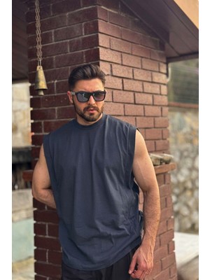Guaraz Erkek Basketci Sıfır Kol Bisiklet Yaka Oversıze %100 Pamuk Kolsuz Kejıl T-Shirt