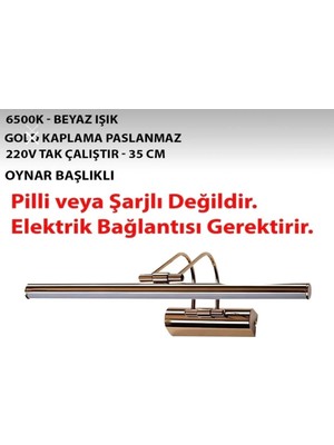 LED Flüt Aplik 6500K (Beyaz Işık) Elektrikli Banyo Tablo Duvar Aydınlatma Gold Renk 35 cm