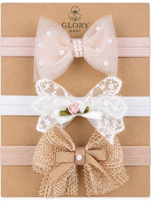 Glory Baby Kız Bebek Bandana 3'lü Set Fisto - Dantel - Incili Tül