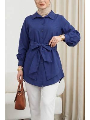 Moda Morfo Kendinden Kuşaklı Poplin Tunik -Laci