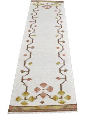Zehra Abla Halı Yeni El Dokuma Modern Özel Tasarım Bej Krem Yolluk Yün Kilim 7287