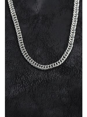 Inure Jewelry 316L Çelik Gümüş Renk Curb Model Zincir Erkek Kolye